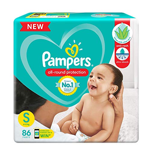 Pampers All round Protection Pants, Small size baby Diapers, (S) 86 Count Lotion with Aloe Vera